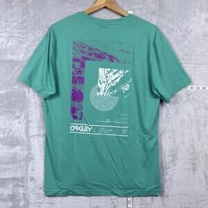 Oakley Graphic T-Shirt Green Regular Fit Men Sz L HDO Back Print Athleisure Y2K